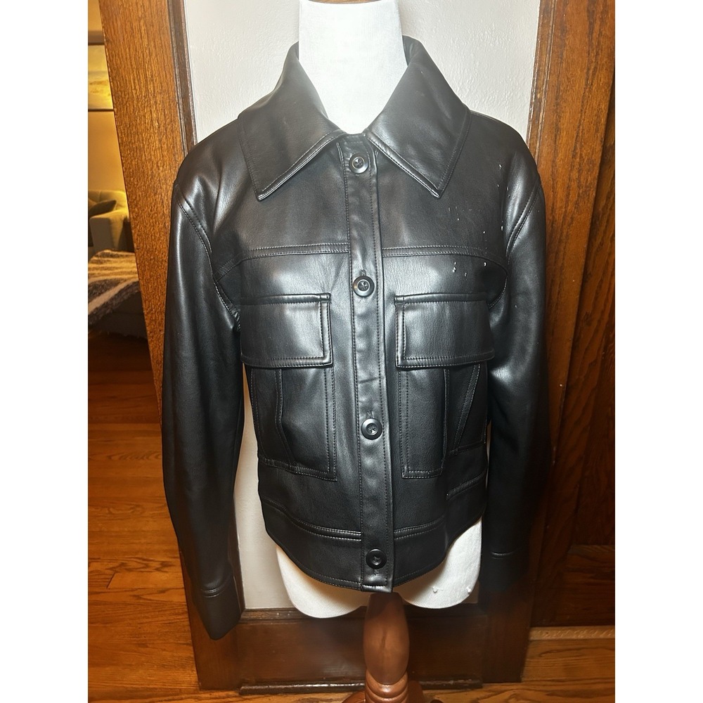 Sanctuary Faux Leather Front Pocket Black Jacket Size XXS‎